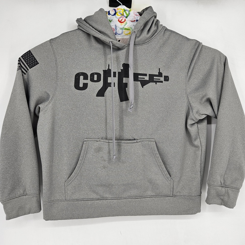 Nine Line Hoodie Mens Large Apparel Pullover Gray Coffee Graphic Patriotic